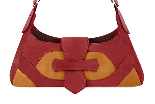 Dress handbag in scarlet red and apricot orange leather - Profile view